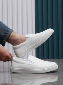Men's Casual Slip-on Sport Shoes, All Seasons Anti-slippery Sneakers For Students, Versatile Style - White - View 2
