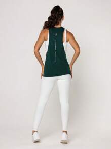 Women's Fitness Tank Top Viscolycra Gym Green Printed Lot Fitness - 墨綠色 - 查看 4