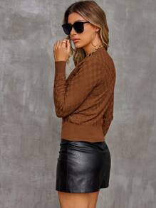 AAmilife 女士圆领长袖格纹套头毛衣、长袖上衣