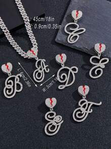 Moda Crack Heart 26 Letras A-Z Pingente Chunky Curb Corrente Colar, Unisex Hiphop Punk Rock Rapper Jóias Liga Acessório Para Uso Diário