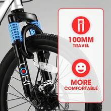 20 Inch Kids' Bike, Boys Girls Mountain Bike Ages 8-12, 7 Speed Teenager Children Kids' Bicycles, Front Suspension Disc Brake Rear V-Brake, High Steel Frame - 白色 - 查看 3