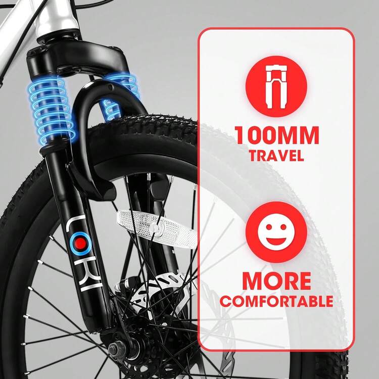 20 Inch Kids' Bike, Boys Girls Mountain Bike Ages 8-12, 7 Speed Teenager Children Kids' Bicycles, Front Suspension Disc Brake Rear V-Brake, High Steel Frame - 白色 - 查看 3