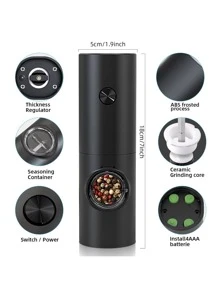 2 件/1 套电动胡椒盐研磨器，带存储底座的胡椒研磨器套装，电池供电，可调节粗细度黑胡椒研磨机，自动研磨带 LED 灯，厨房配件，适用于烧烤餐厅厨房 - 2黑 - View 3