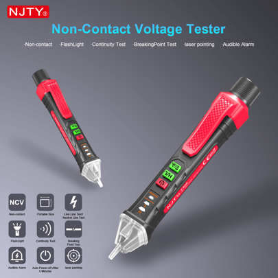NJTY NJTY Testador de tensão sem contato, caneta elétrica, caneta testadora de tensão CA de 12-1000 V, ferramenta elétrica localizadora de interrupção de circuito com campainha de lanterna, testador de fio ativo/neutro, localizador de ponto de interrupção de fio (PILHA NÃO INCLUÍDA))