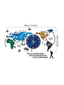 Modern World Map Wall Clock Continental Plates Of The Earth Home Bedroom Decor Wall Stickers Wall Clock, Reloj Pared, Wan - 黑色 - 查看 6