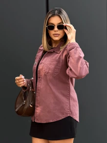 The Lemon 8065 Women's Denim Jacket Coat Blouse Women's Bags Long Sleeve 8065 - 棕色 - 查看 5