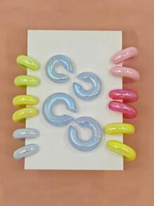 10pcs/Set Fashionable Dopamine Colorful Jelly Acrylic Twist Crescent Star Candy Color Clip On Earrings, No Piercing Needed - Style9 - View 16