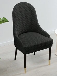 1pc Jacquard Velvet Full Coverage Minimalist Rhombus Chair Cover, Suitable For Home Bedroom Dining Room Living Room - الأسود - مشاهدة 1