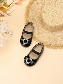 1 Pair Kids Rhinestone Buckle Waterproof Anti-Slip Round Toe Casual Flats, Fashion & Versatile, Suitable For Spring, Summer & Autumn - Black - View 4