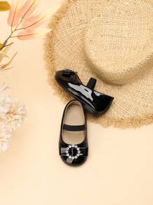 1 Pair Kids Rhinestone Buckle Waterproof Anti-Slip Round Toe Casual Flats, Fashion & Versatile, Suitable For Spring, Summer & Autumn - Black - View 5