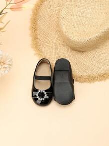 1 Pair Kids Rhinestone Buckle Waterproof Anti-Slip Round Toe Casual Flats, Fashion & Versatile, Suitable For Spring, Summer & Autumn - Black - View 6