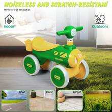 Baby Balance Bike For 12-36 Months, Toddler First Riding Toys, No Pedal 4 Wheels Baby Walker, Kids Balance Scooter With Cartoon Shape, Rotating Propeller, Light Music - 綠色 - 查看 2
