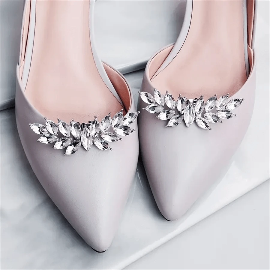 2pcs Detachable Rhinestone Metal Silver/Gold Flower Wreath Shaped Fashion Elegant Shoe Accessories, Suitable For High Heels, Flats, Wedding Shoes, Bridal Shoes, Crystal Shoes In White, Black, Orange, Red