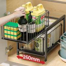 Ablageregal Küchenregal mit 2 Korb Ausziehbar multifunktional zweilagig, Kohlenstoffstahl Regal große Größe 50KG tragend, Aufbewahrung Bad Organizer für Heimat und Büro