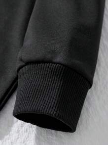 Young Boy Hooded Sweatshirt And Sports Pants Set, Solid Color, Autumn/Winter, 2pcs - Black - View 4