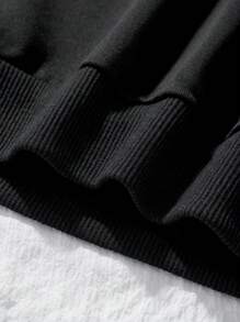 Young Boy Hooded Sweatshirt And Sports Pants Set, Solid Color, Autumn/Winter, 2pcs - Black - View 5