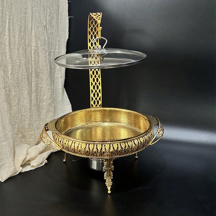 Gold Chafing Dish Food Warmer Tray With Lid, Buffet Catering Food