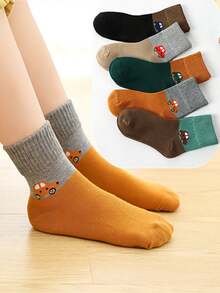 5 双/包幼儿男孩/女孩可爱卡通汽车图案针织袜，休闲、舒适、温暖，适合秋冬季，适合室内、室外和学校使用，适合 3-8 岁儿童 - 彩色 - 查看 5