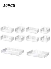 2/5/6/10pcs/Set Simple Transparent Makeup Organizer Drawers Storage Boxes, Eyeshadow Brush Holders, Cosmetic Storage Trays, Perfume Organizers, Makeup Brush Holders, Nail Polish & Beauty Products Organizer Rack,For Holiday Beach, Bathroom Collection, Bedroom Collection, Large Capacity - Water Stripes Transparent - View 14