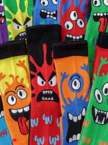 5/10 Pairs Men's Whimsical Monster Crew Socks - Playful Color Block Crew Socks All-Season Combo Pack (Fun Bump Design), Fall - Multicolor - View 2