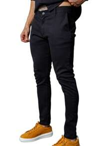 Men's Slim Fit Casual Tailored Twill Trousers With Knife Pocket And Built-In Pocket - màu đen - Xem 1