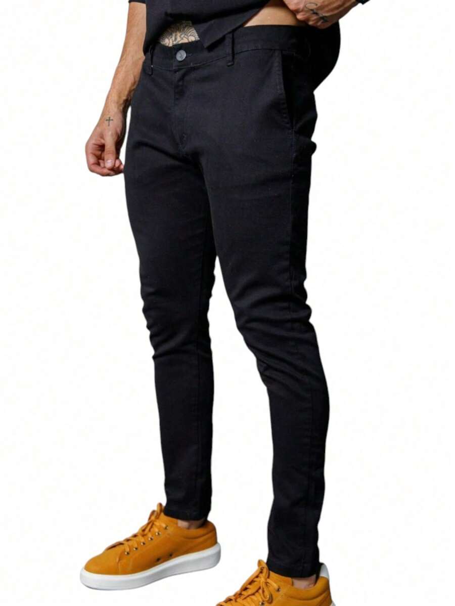 Men's Slim Fit Casual Tailored Twill Trousers With Knife Pocket And Built-In Pocket - màu đen - Xem 1