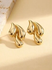 18K 金不锈钢优雅水滴花耳环