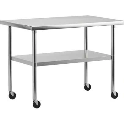 Commercial Grade Stainless Steel Work Table With Undershelf And Casters – Perfect For Kitchen Prep In Restaurants, Homes, And Hotels
