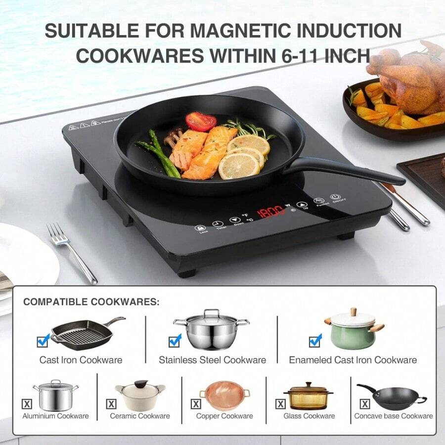 Portable Induction Cooktop 1800W Electric Induction Cooker Countertop