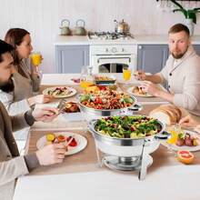BriSunshine 4 gói Bộ đĩa tự chọn Chafing 5QT, Máy chủ và máy hâm nóng buffet bằng thép không gỉ, Máy hâm nóng thức ăn tròn Chafer có nắp & giá đỡ cho các bữa tiệc phục vụ - Bạc - Xem 7