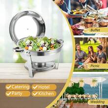 BriSunshine 4 gói Bộ đĩa tự chọn Chafing 5QT, Máy chủ và máy hâm nóng buffet bằng thép không gỉ, Máy hâm nóng thức ăn tròn Chafer có nắp & giá đỡ cho các bữa tiệc phục vụ - Bạc - Xem 8