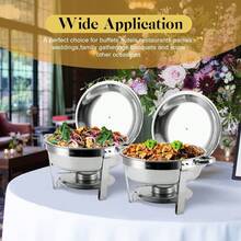 BriSunshine 4 gói Bộ đĩa tự chọn Chafing 5QT, Máy chủ và máy hâm nóng buffet bằng thép không gỉ, Máy hâm nóng thức ăn tròn Chafer có nắp & giá đỡ cho các bữa tiệc phục vụ - Bạc - Xem 9