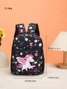 1pc Fashionable Cute Cartoon Unicorn & Butterfly Print Backpack, Random Print Placement - Black - View 5