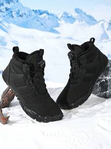 Botas de neve para casais no inverno, forro macio e quente, calçados de inverno antiderrapantes de cano alto - preto - Ver 3