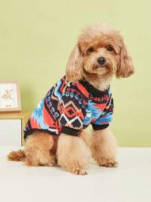 EOO 1pc Cat & Dog Universal Fashionable New Ins Style Warm Geometric Pattern Autumn/Winter Plush Pet Sweatshirt - Multicolor - View 1