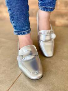 Women's Patent Leather Moccasin With Rhinestone Buttons - Bạc - Xem 3