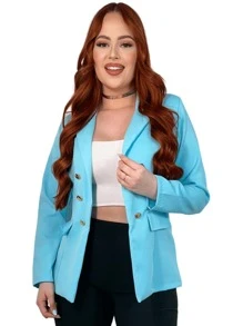 Women's Blazer Buttons Maxi Long Fake Pocket Luxury Tailored Overcoat Formal Fake Pocket - 藍色 - 查看 1