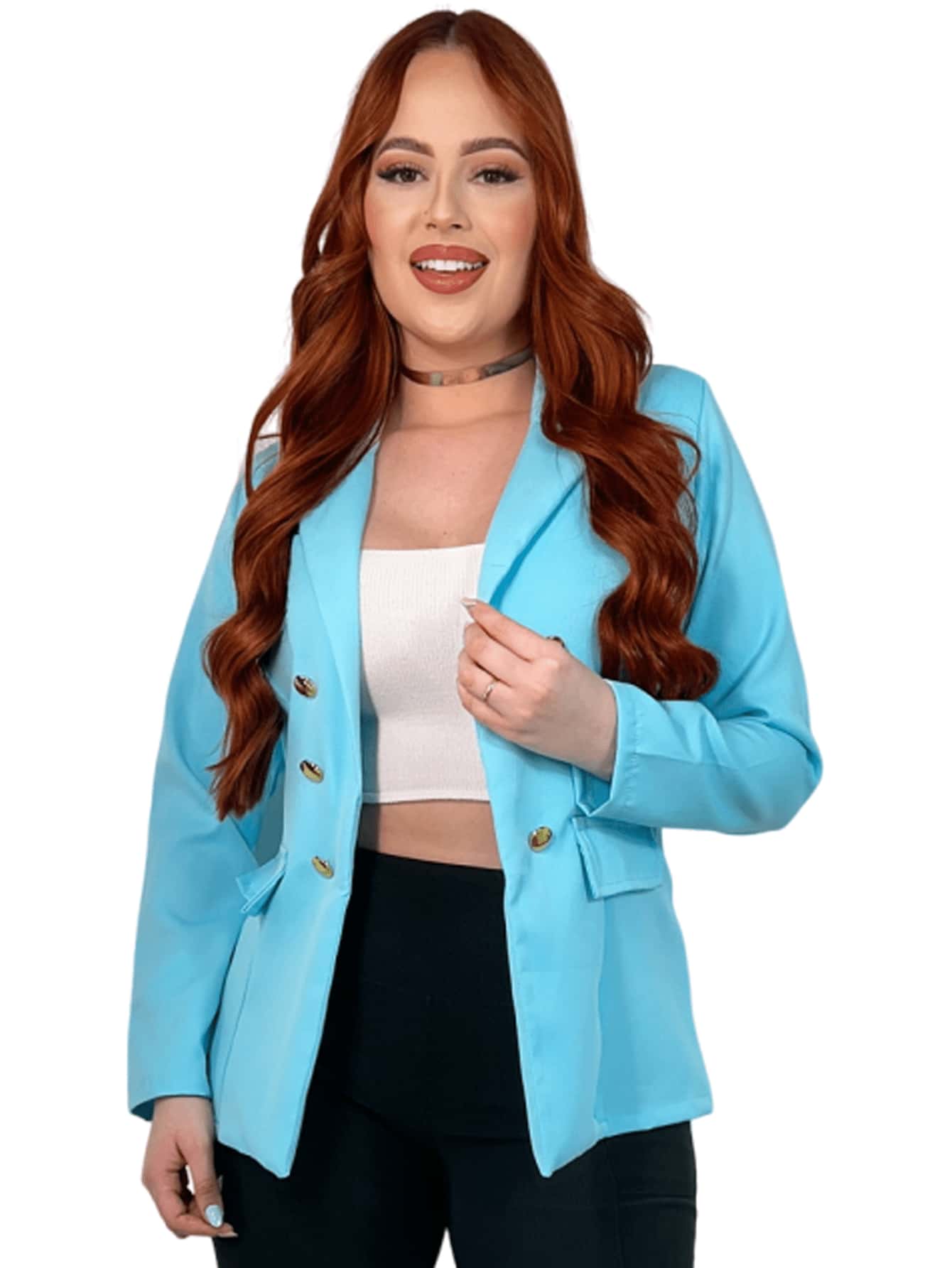 Women's Blazer Buttons Maxi Long Fake Pocket Luxury Tailored Overcoat Formal Fake Pocket - 藍色 - 查看 1