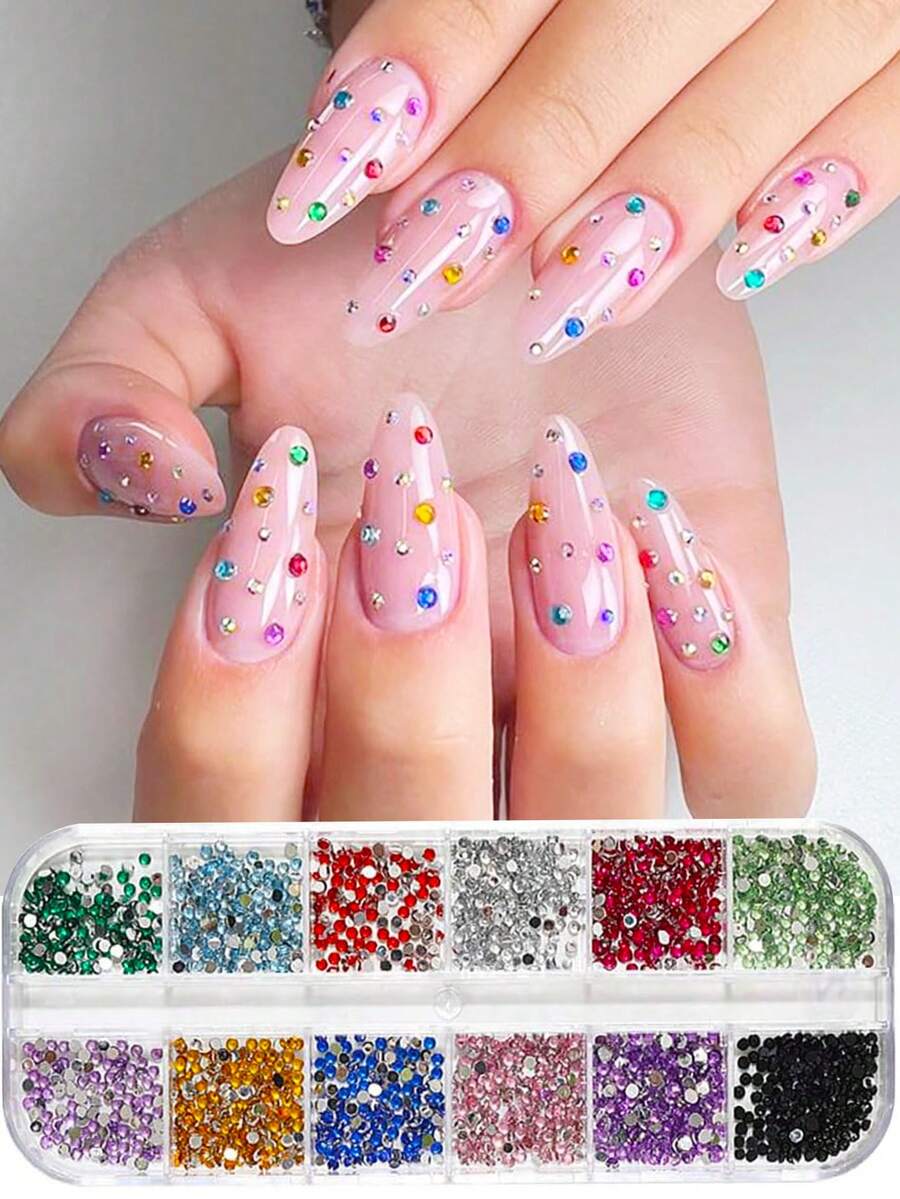 2100 件 3 毫米平底指甲水钻，彩色水晶美甲装饰，树脂指甲钻石，DIY 工艺品 - 彩色 - 查看 1