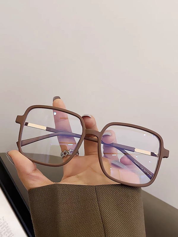 1pc Unisex Square-Framed Simple Photochromic TR90 Semi-Metal Optical Glasses, Versatile Daily Wear