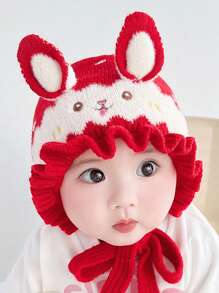 1pc Baby Rabbit Ear Knit Hat, Y2K Style Outdoor Thermal Casual Winter Beanie, Suitable For Daily Commute