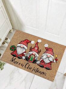 1 pièce Paillasson/tapis de sol rectangulaire lavable antidérapant en fibre de polyester avec 3 nains et Père Noël pour Noël. Décoration de maison pour le salon, la chambre, la salle de bain, le balcon, le jardin - Décoration de maison, tapis de sol, tapis d'entrée, décoration d'automne, accessoires de salle de bain, retour à l'école