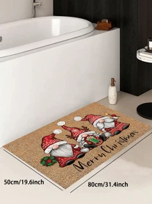 1 pièce Paillasson/tapis de sol rectangulaire lavable antidérapant en fibre de polyester avec 3 nains et Père Noël pour Noël. Décoration de maison pour le salon, la chambre, la salle de bain, le balcon, le jardin - Décoration de maison, tapis de sol, tapis d'entrée, décoration d'automne, accessoires de salle de bain, retour à l'école