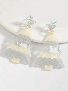 1 Pair Of European And American Christmas Jewelry Sweet Cartoon Design Bell Star Sequin Christmas Tree Acrylic Earrings Female Earrings