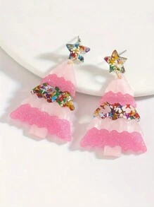 1 Pair Of European And American Christmas Jewelry Sweet Cartoon Design Bell Star Sequin Christmas Tree Acrylic Earrings Female Earrings