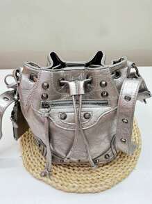 Bucket Bag - Women's Punk Casual Bag, Medium Size, Spacious - Bạc - Xem 3