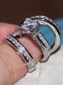 3 Pcs/Set Luxury 925 Sterling Silver Cubic Zirconia Rings Wedding Jewelry For Women Fine Jewelry Valentine's Day Gift - 1# - View 4