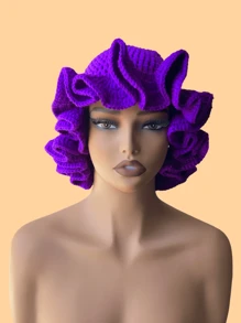 1 件女士手工钩编荷叶边针织贝雷帽，成人软边钟形帽，轻质镂空蕾丝无檐小便帽，有弹性，Y2K 风格，适合日常穿着、摄影、聚会、野餐、户外活动，保暖、防风、保暖耳朵、圣诞节