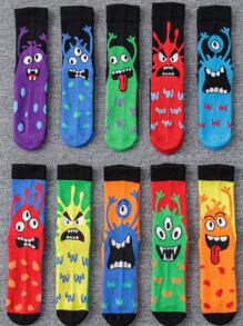 5/10 Pairs Men's Whimsical Monster Crew Socks - Playful Color Block Crew Socks All-Season Combo Pack (Fun Bump Design), Fall - Multicolor - View 9
