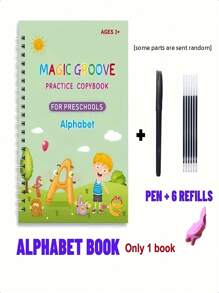 4 Books + 1 Pen + 6 Refills + 1 Pen Grip (Pen Grip Color: Blue, Pink, Red, Yellow, Green, Purple - Random Color) 1 Set Of Reusable Handwriting Practice Workbooks For Children, To Improve Children's Writing Skills Through Comfortable Tracing, Common Words, Grooves, And Magic Practice Educational Games, Learning To Write, Educational, Books, Toys, Adhd,Kids Books,Kids Toys,Educational Toys